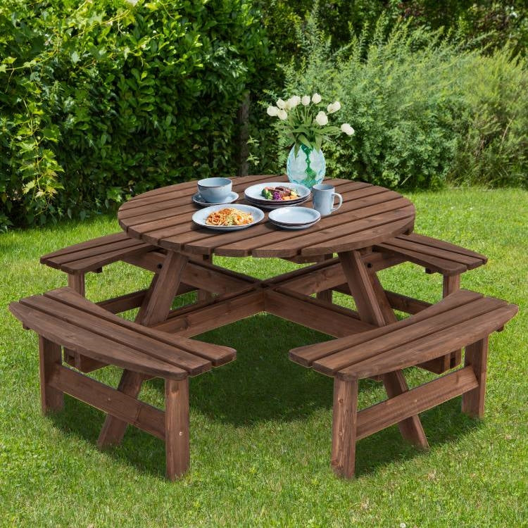 Espresso Wooden 8 Seater Picnic Table Umbrella Hole LuxuryLifeWay Online Store