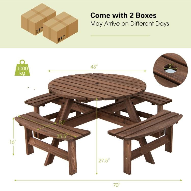 Espresso Wooden 8 Seater Picnic Table Umbrella Hole LuxuryLifeWay Online Store