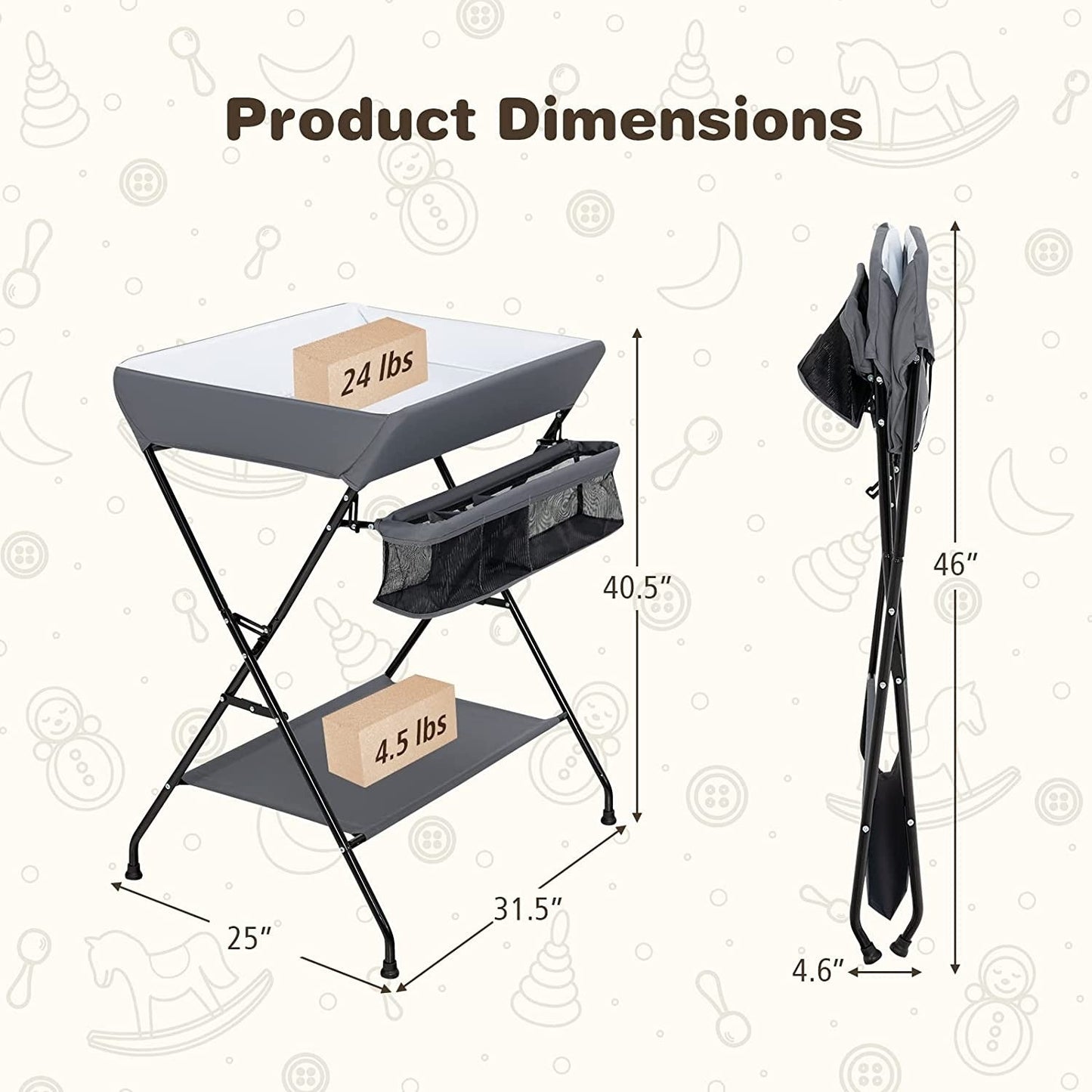 Grey Folding  Wide Nursery Diaper Baby  Changing Table LuxuryLifeWay Online Store