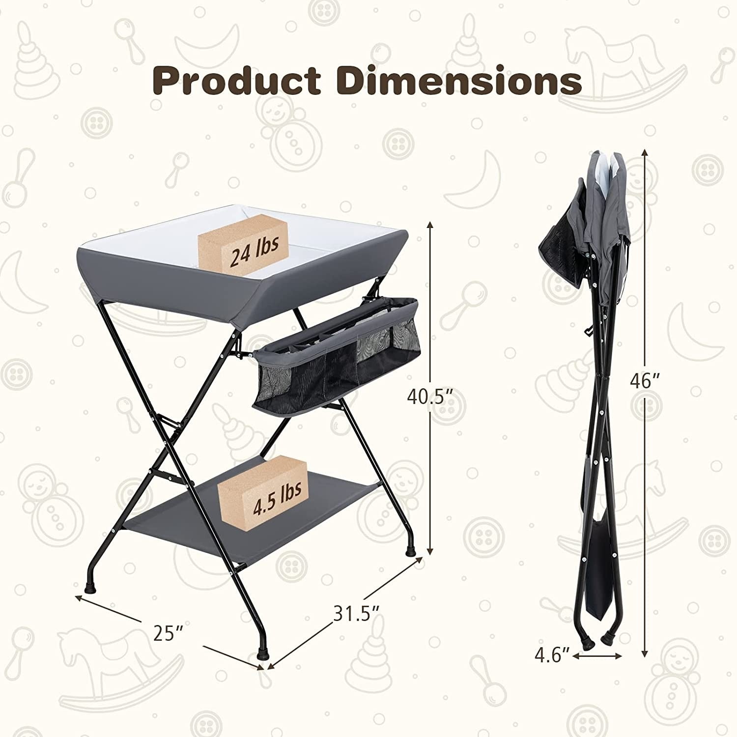 Grey Folding  Wide Nursery Diaper Baby  Changing Table LuxuryLifeWay Online Store