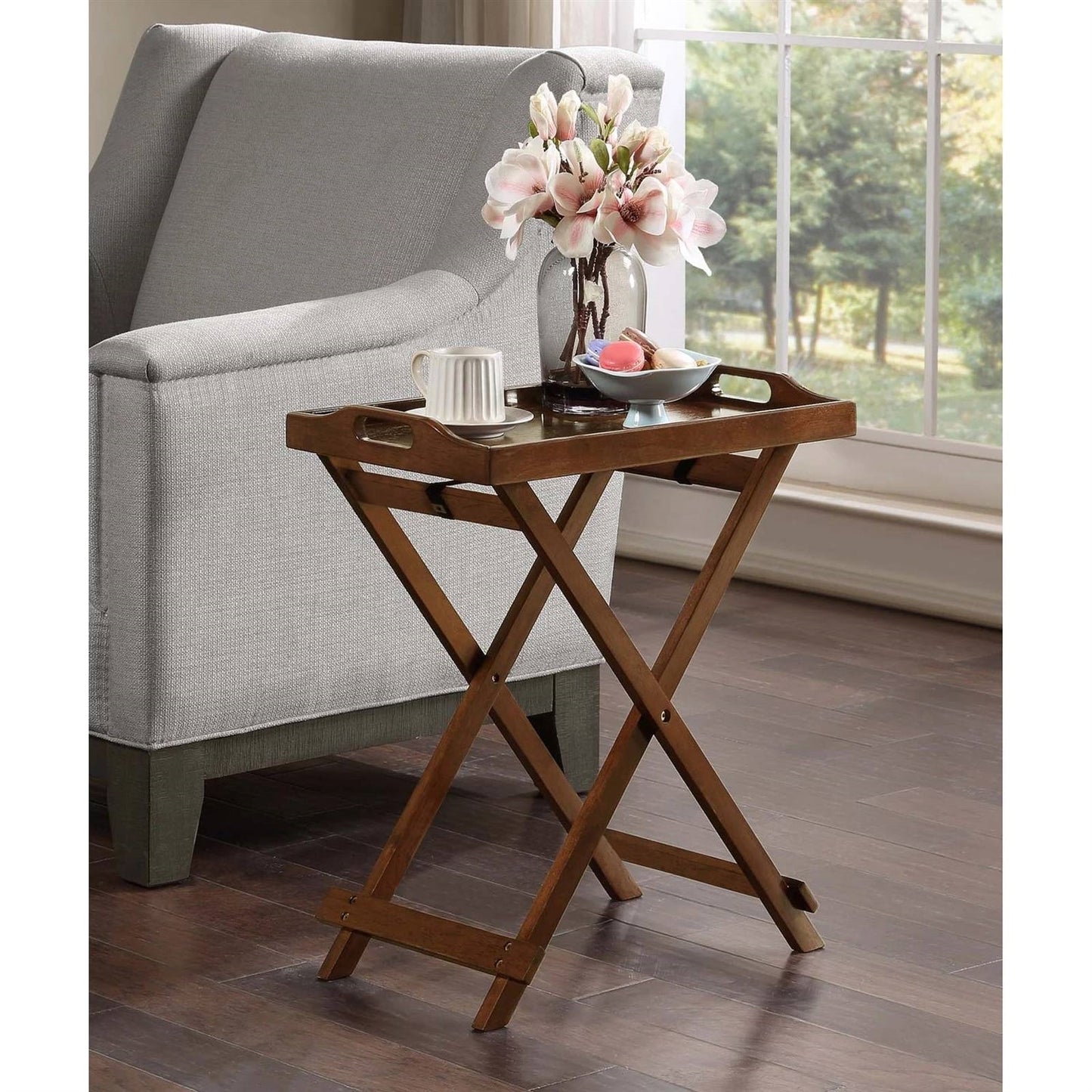 Folding TV Tray Bedside Table in Dark Brown Espresso Wood Finish LuxuryLifeWay Online Store