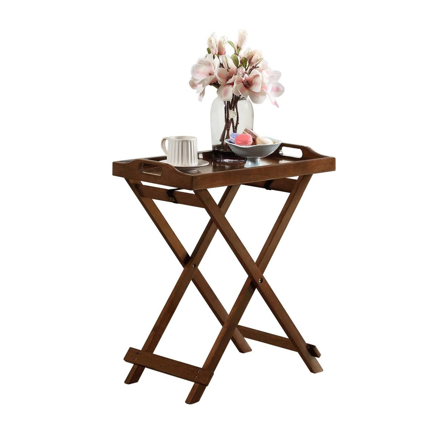Folding TV Tray Bedside Table in Dark Brown Espresso Wood Finish LuxuryLifeWay Online Store