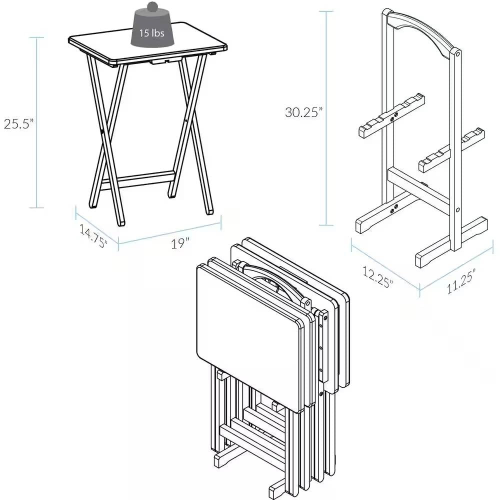 Set of 4 - Folding TV Tray Table Set with Stand in Dark Brown Wood Finish LuxuryLifeWay Online Store