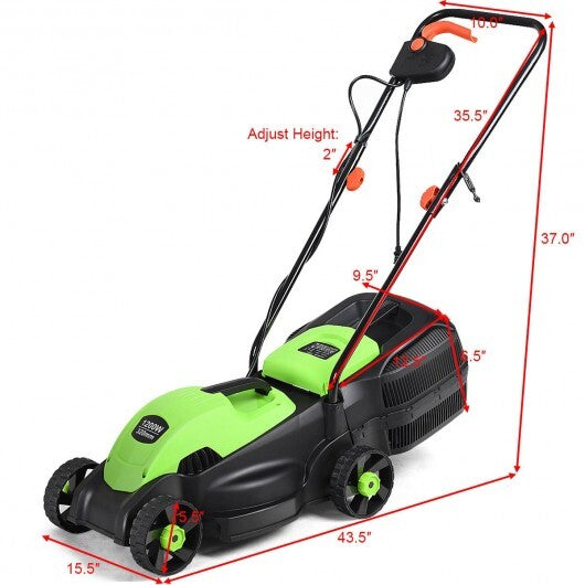 13 Inch Electric Push Lawn Corded Mower with Grass Bag-Green LuxuryLifeWay Online Store