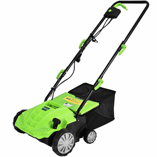 13 Inch 12 Amp Electric Scarifier with Collection Bag and Removable Blades-Green LuxuryLifeWay Online Store