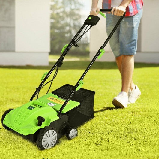 13 Inch 12 Amp Electric Scarifier with Collection Bag and Removable Blades-Green LuxuryLifeWay Online Store