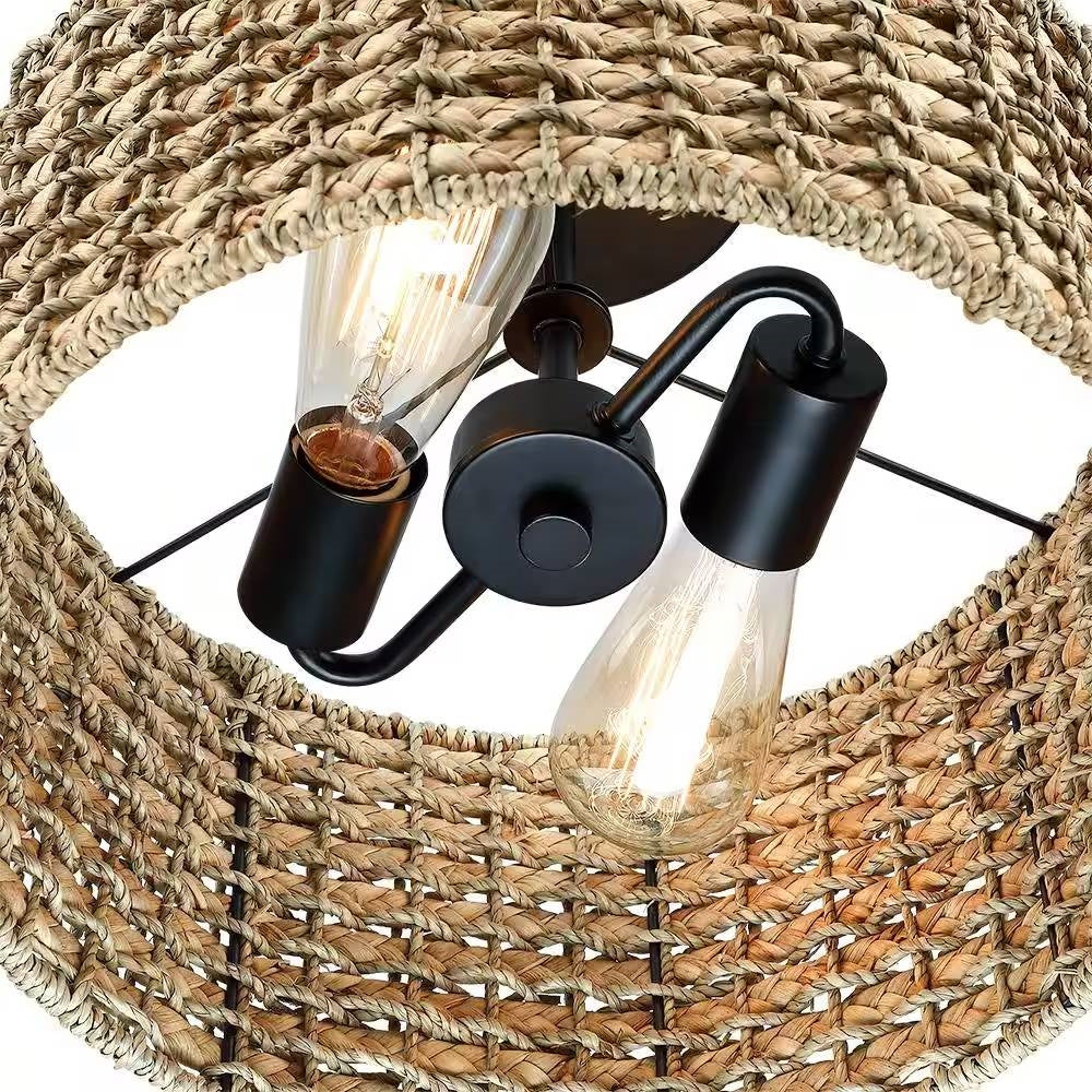 Bohemian 13.6-inch Round Rattan Drum 2-Light Ceiling Light - Semi-Flush Mount LuxuryLifeWay Online Store