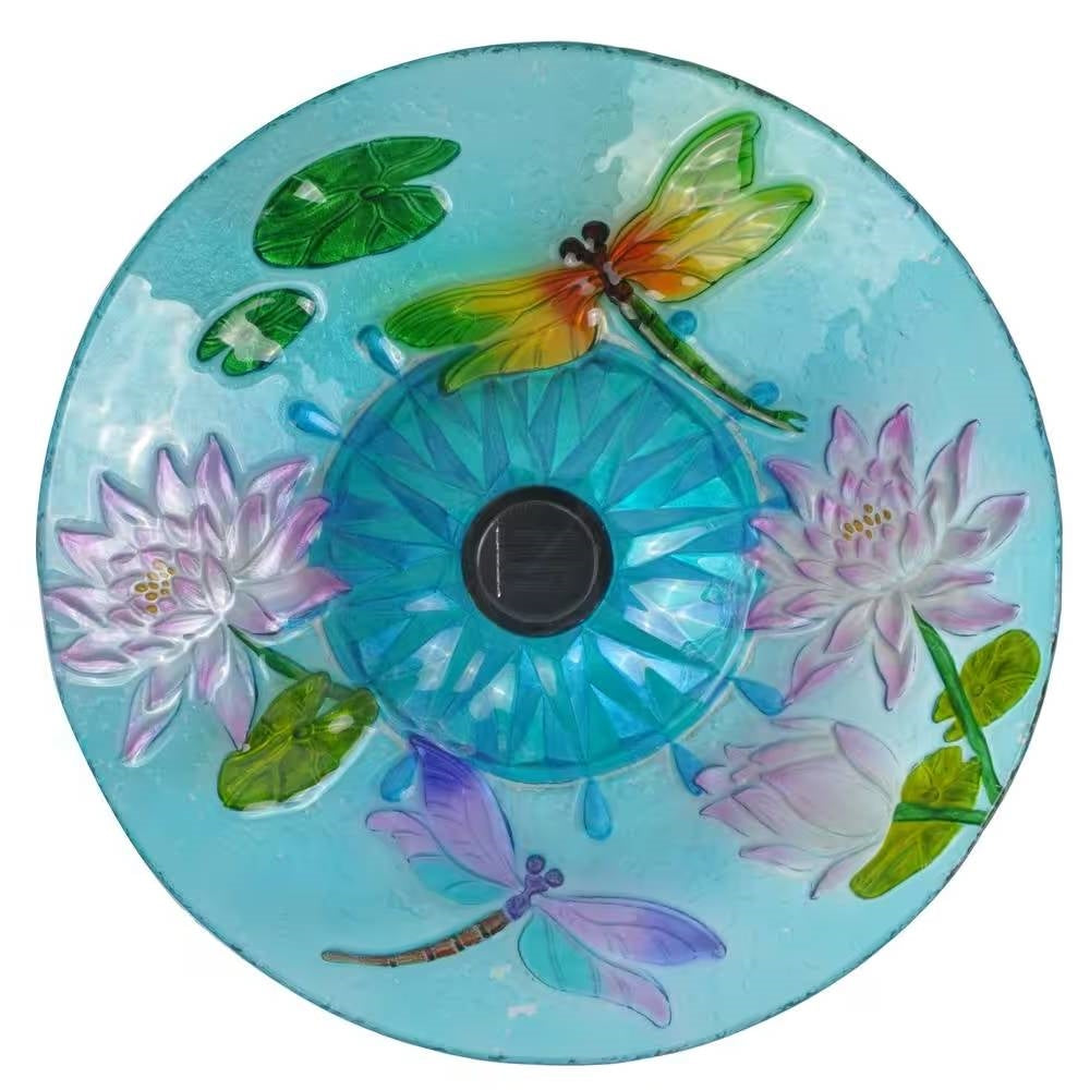 Outdoor Glass Bowl Bird Bath with Black Metal Stand and Solar Powered Light LuxuryLifeWay Online Store