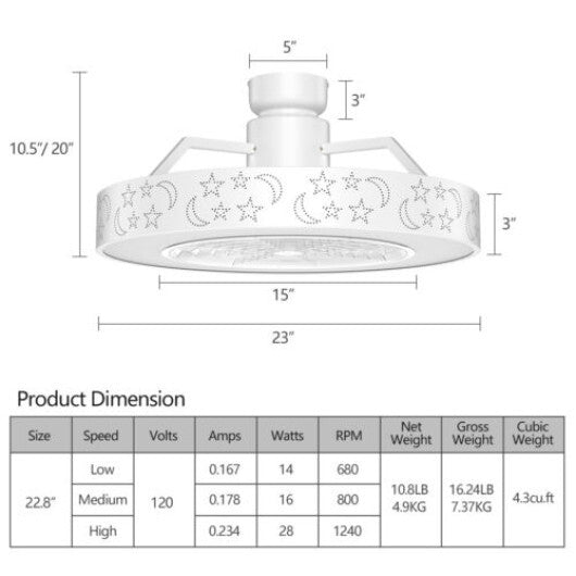 23 Inch Ceiling Fan with LED Light and Remote Control-White LuxuryLifeWay Online Store