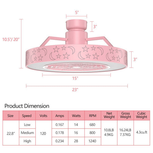 23 Inch Ceiling Fan with LED Light and Remote Control-White LuxuryLifeWay Online Store