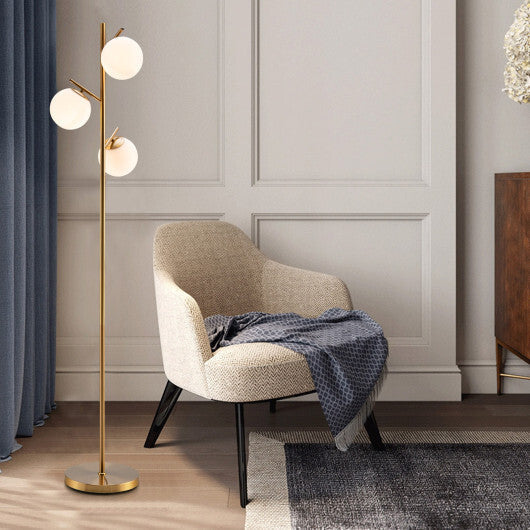 3-Globe Floor Lamp with Foot Switch and Bulb Bases-Golden LuxuryLifeWay Online Store