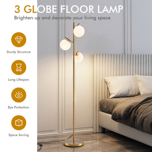 3-Globe Floor Lamp with Foot Switch and Bulb Bases-Golden LuxuryLifeWay Online Store