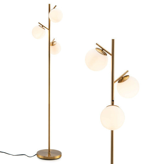 3-Globe Floor Lamp with Foot Switch and Bulb Bases-Golden LuxuryLifeWay Online Store