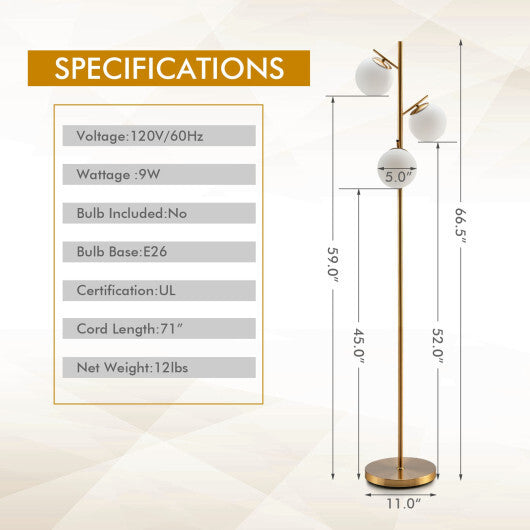 3-Globe Floor Lamp with Foot Switch and Bulb Bases-Golden LuxuryLifeWay Online Store