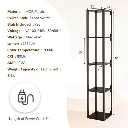64 Inches Floor Lamp with 3-Level Dimmable LED Bulbs and Rotatable LED Poles-Walnut LuxuryLifeWay Online Store