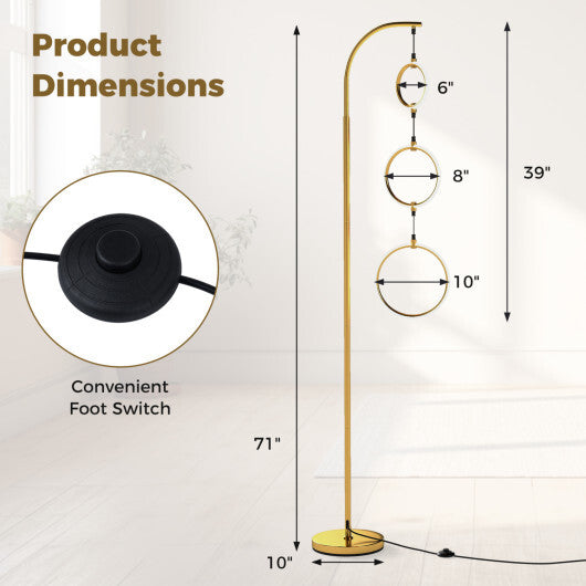 3-Circle Dimmable LED Floor Lamp with Foot Pedal Switch 3 Color Temperatures-Golden LuxuryLifeWay Online Store
