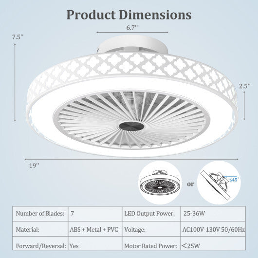 19 Inch Ceiling Fan with Light Low Profile Flush Mount Fan-White LuxuryLifeWay Online Store