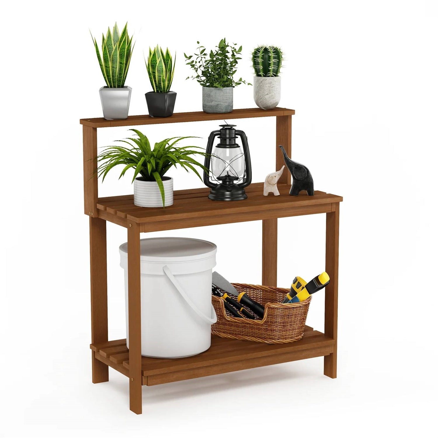 Solid Meranti Wood Outdoor Garden Potting Bench Table with Bottom Shelf LuxuryLifeWay Online Store