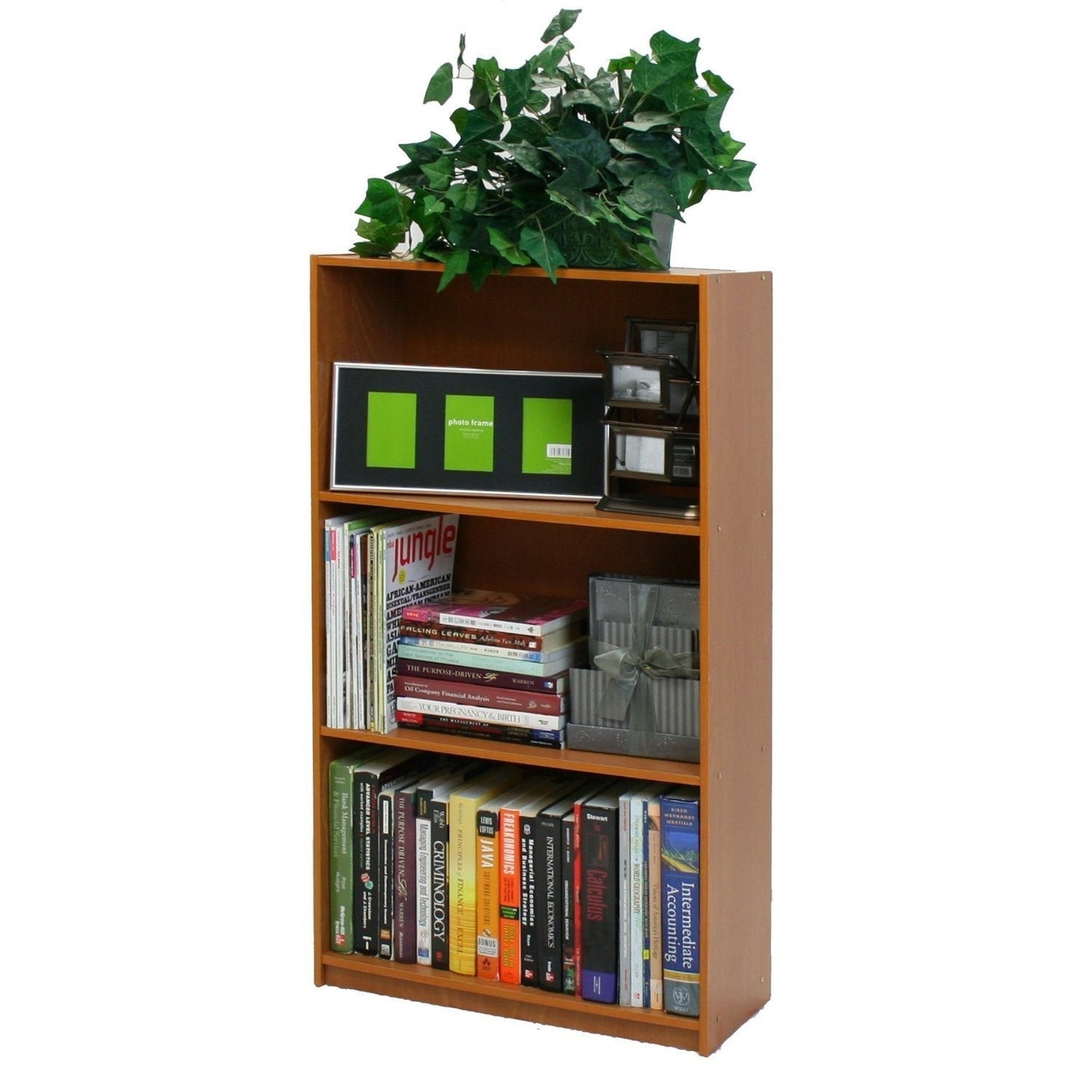 Light Cherry Finish 3-Tier Storage Shelves Bookcase LuxuryLifeWay Online Store