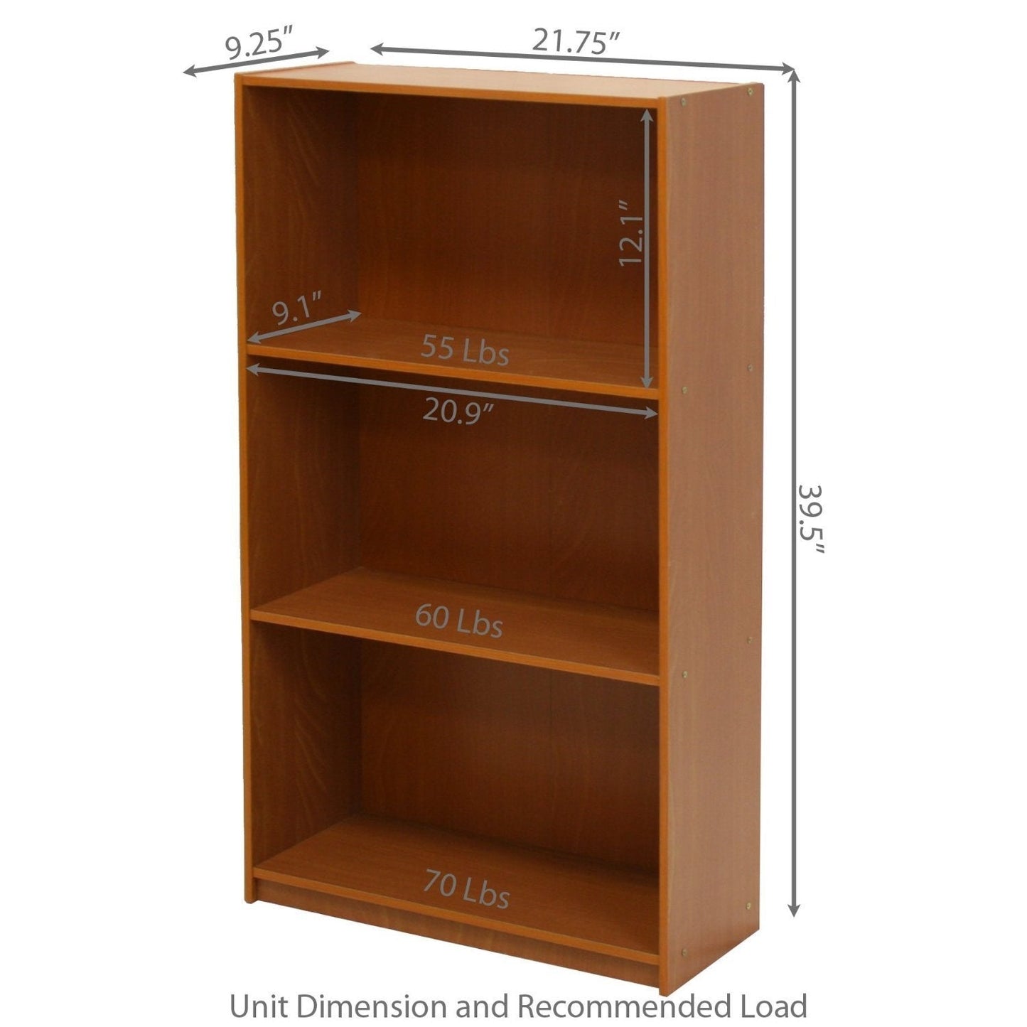 Light Cherry Finish 3-Tier Storage Shelves Bookcase LuxuryLifeWay Online Store