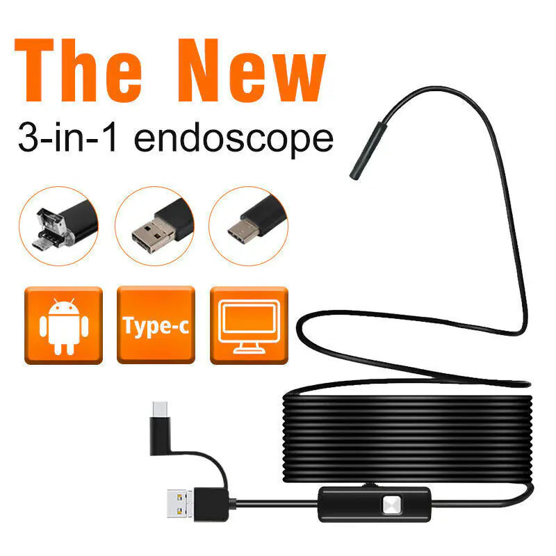 5M 6LEDs Snake Endoscope Borescope 8mm Inspection USB Camera Scope For Android