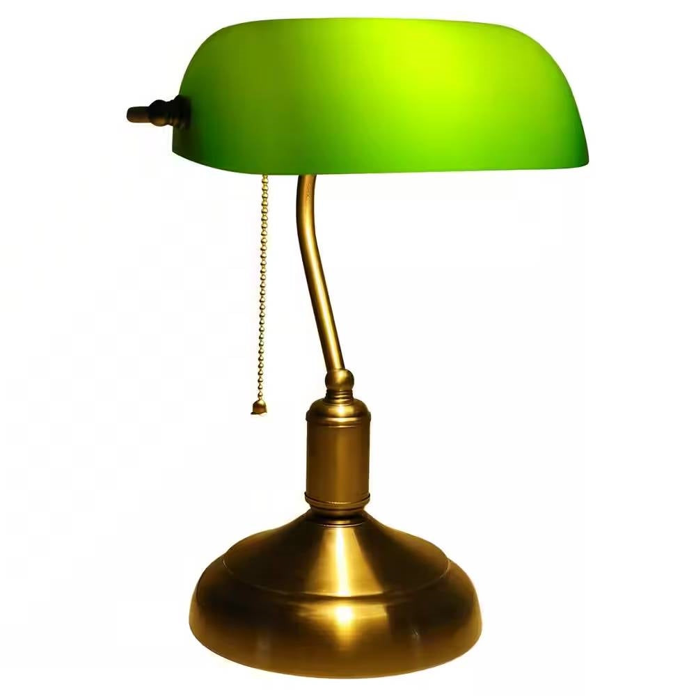 Antique Brass Bankers Lamp Desk Light Table Lamp with Green Glass Shade LuxuryLifeWay Online Store