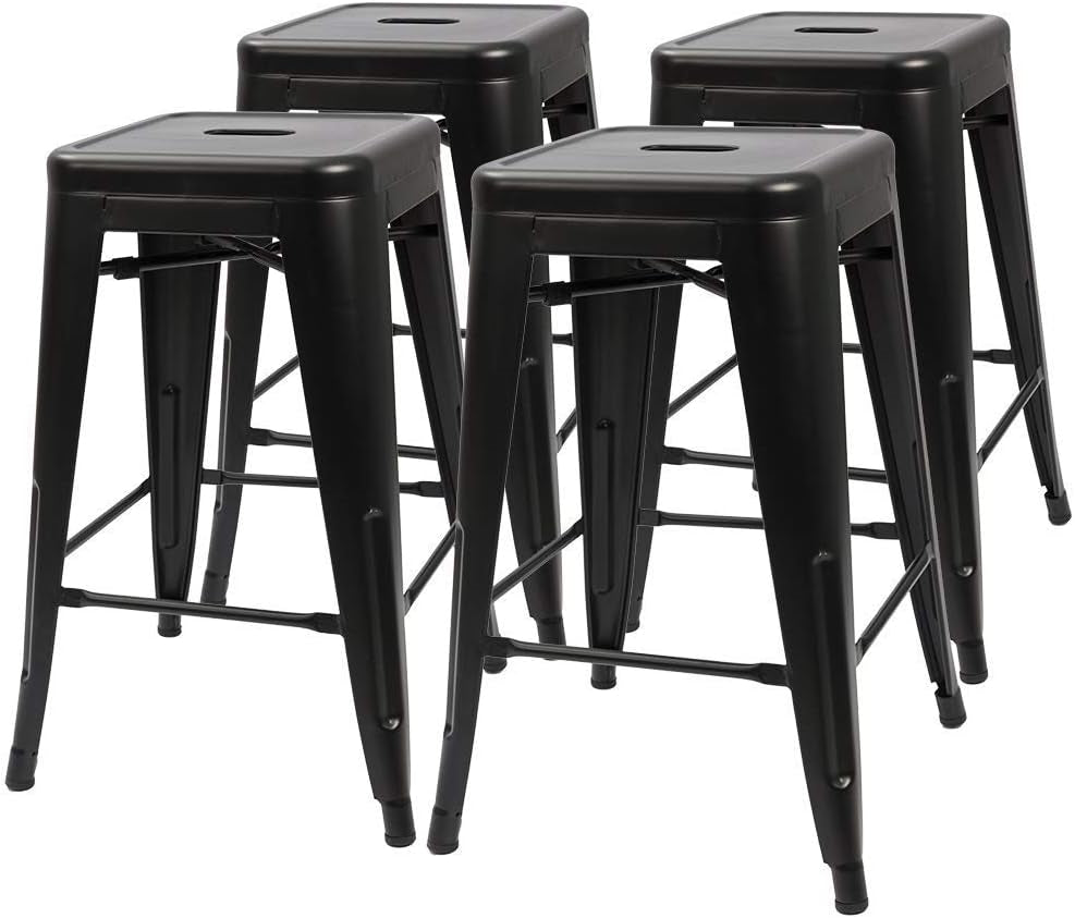 Set of 4 - 24-in. Indoor/Outdoor Backless Stacking Black Metal Barstools LuxuryLifeWay Online Store