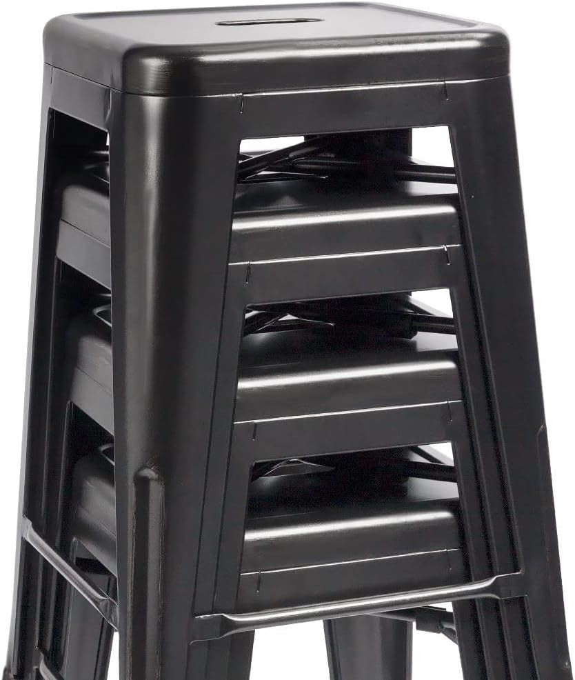 Set of 4 - 24-in. Indoor/Outdoor Backless Stacking Black Metal Barstools LuxuryLifeWay Online Store