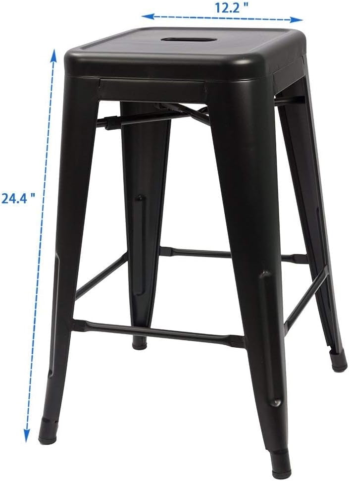 Set of 4 - 24-in. Indoor/Outdoor Backless Stacking Black Metal Barstools LuxuryLifeWay Online Store