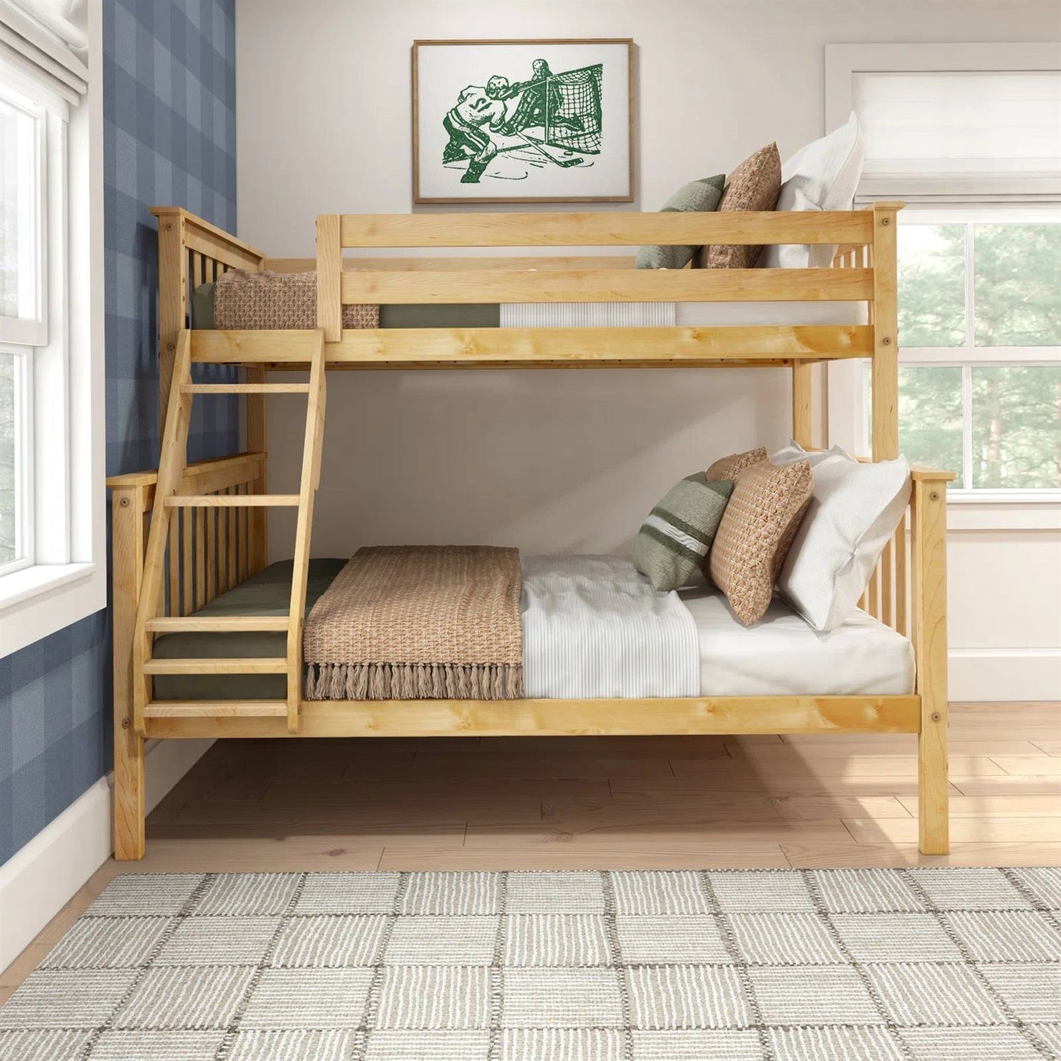 Twin over Full size Solid Wooden Bunk Bed in Natural Pine Wood Finish LuxuryLifeWay Online Store