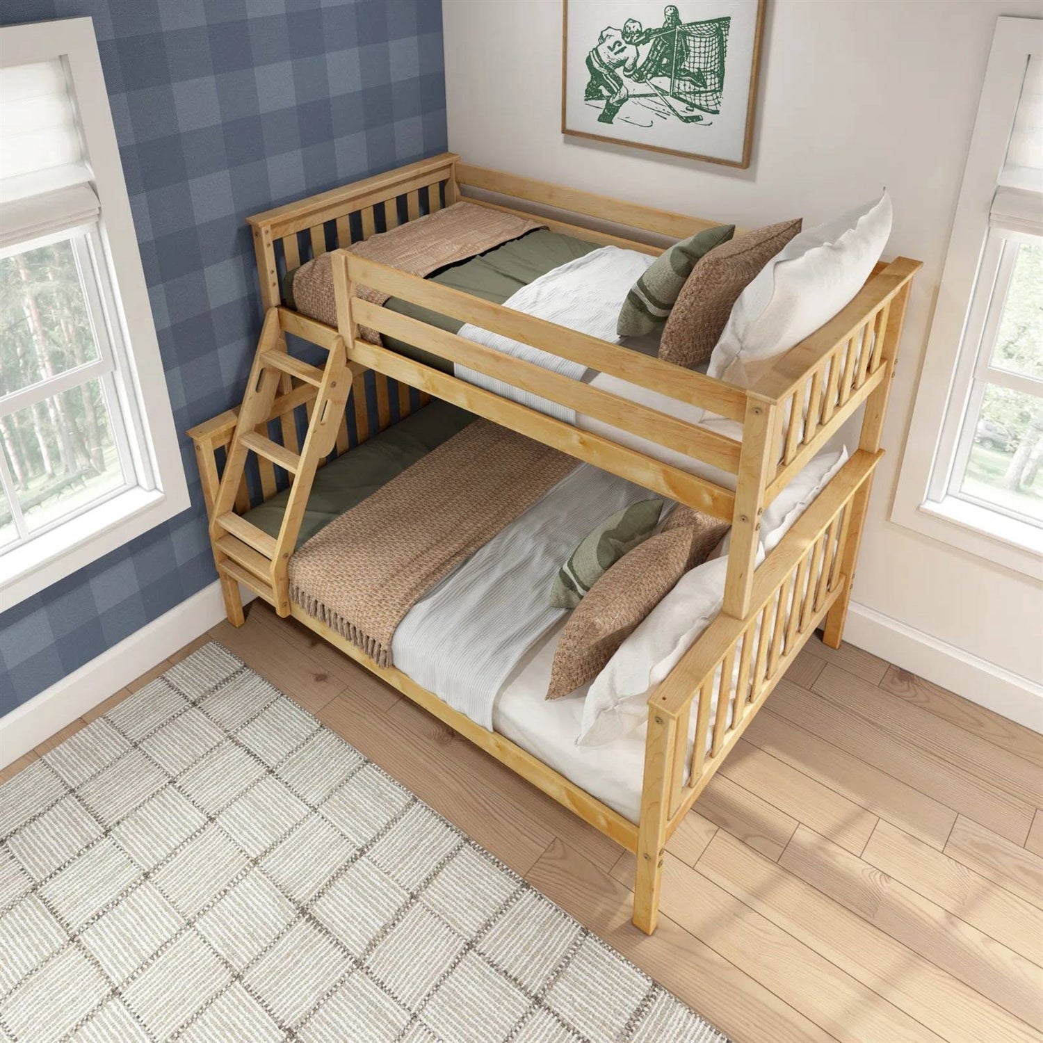 Twin over Full size Solid Wooden Bunk Bed in Natural Pine Wood Finish LuxuryLifeWay Online Store