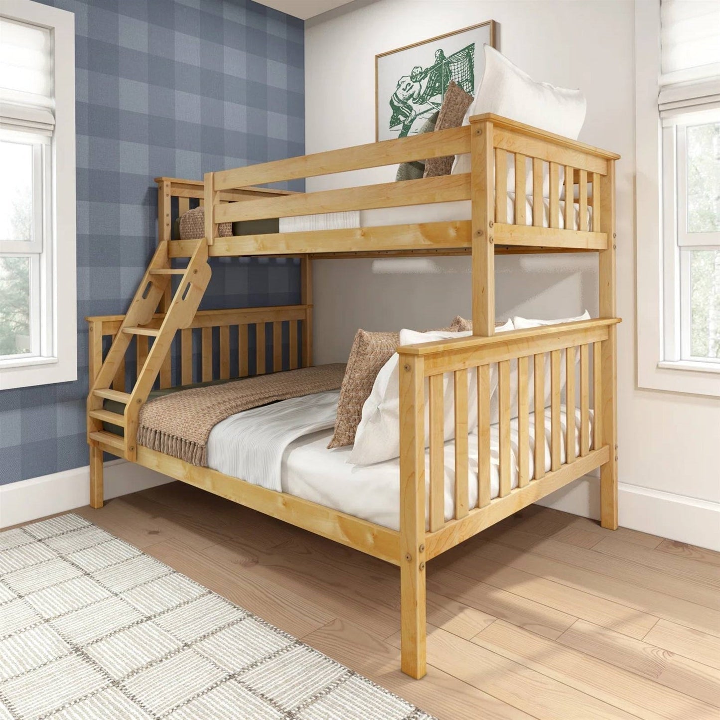 Twin over Full size Solid Wooden Bunk Bed in Natural Pine Wood Finish LuxuryLifeWay Online Store