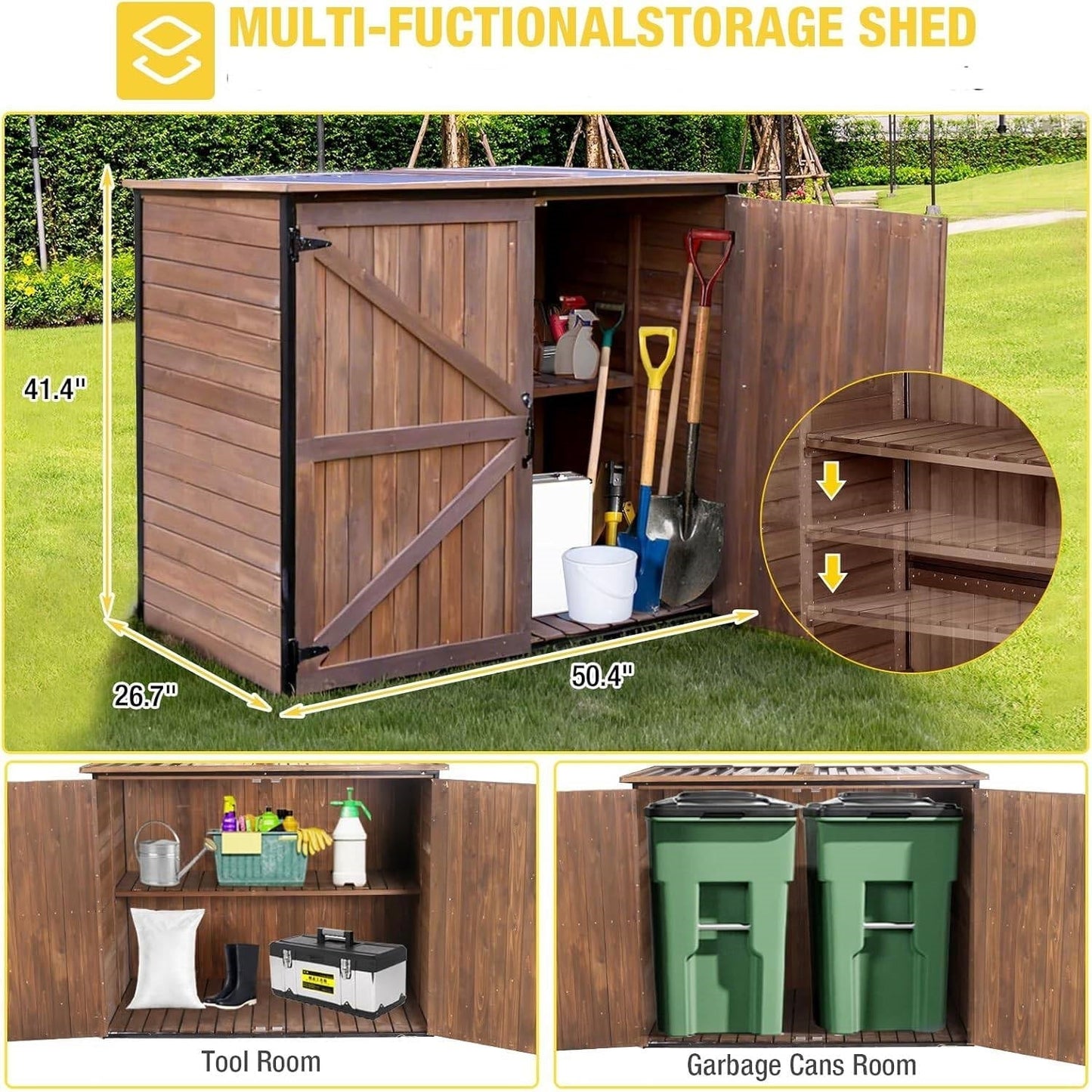Large Wooden Outdoor Storage Cabinet Trash Can Storage Shed