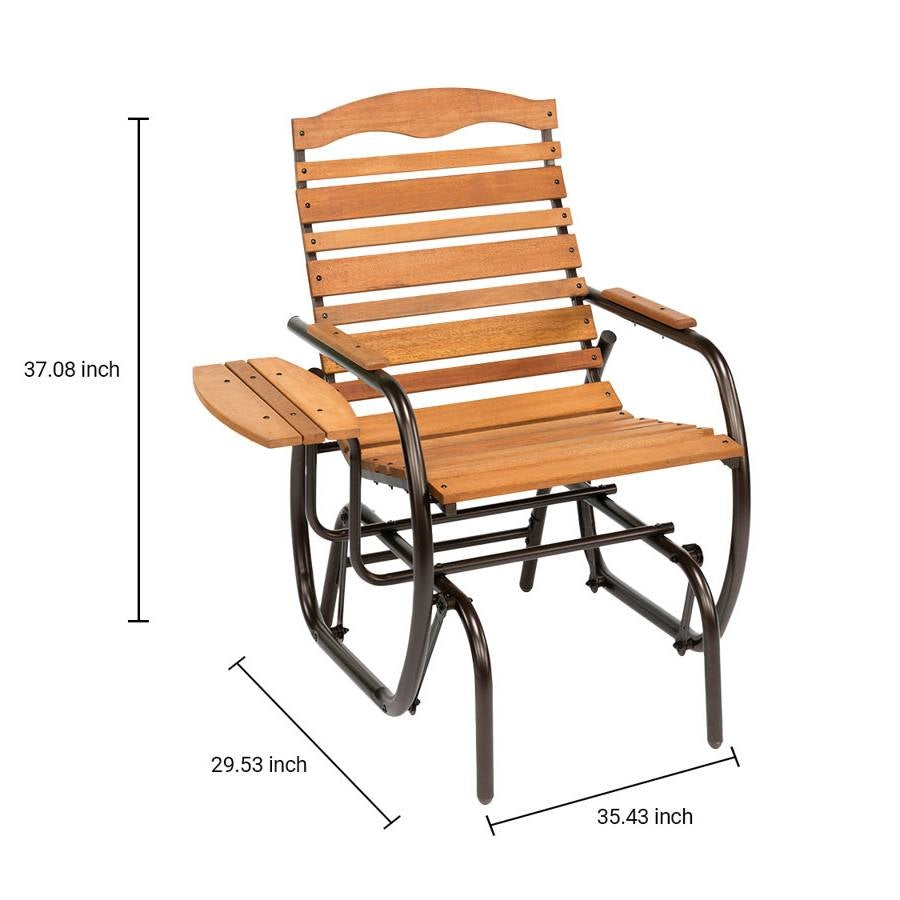 Farmhouse Steel Frame Outdoor Glider Chair with Wood Slats and Side Tray Table LuxuryLifeWay Online Store