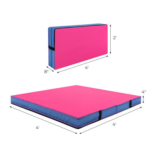 4ft x 4ft x 4in Bi-Folding Gymnastic Tumbling Mat with Handles and Cover-Pink LuxuryLifeWay Online Store