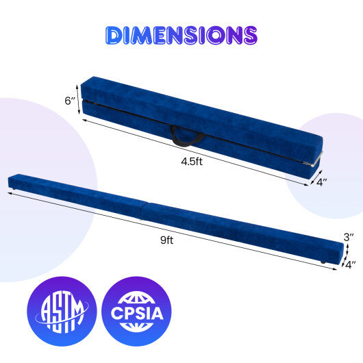 9 FT Folding Gymnastics Balance Beam with Anti-slip Base and Pine Wood Frame-Blue LuxuryLifeWay Online Store
