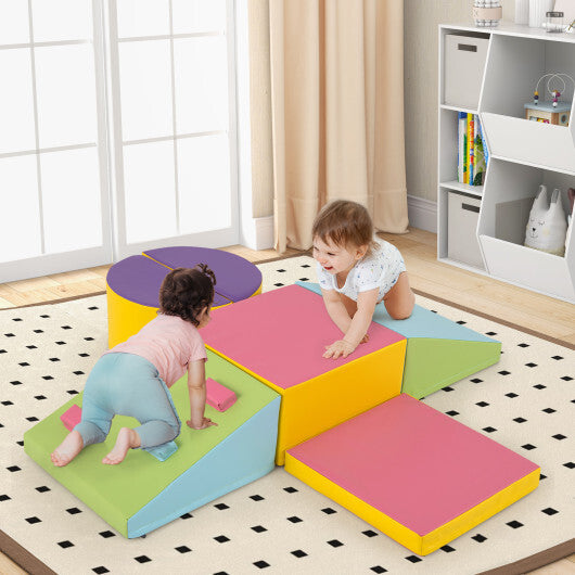 6-Piece Soft Play Set for Toddlers with Climbing Triangle and Ramp-Blue LuxuryLifeWay Online Store