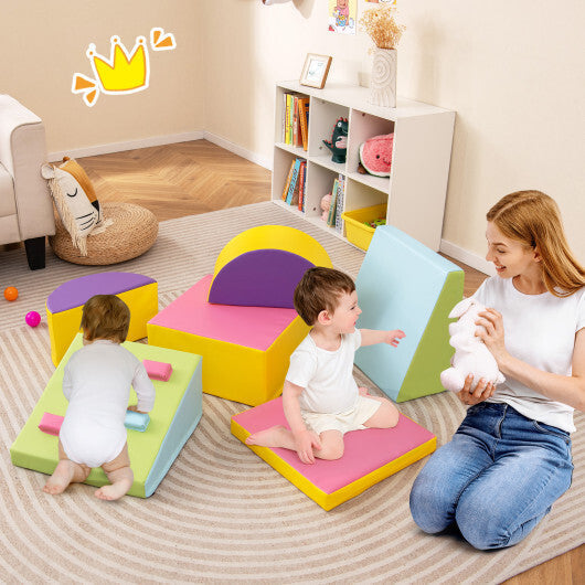 6-Piece Soft Play Set for Toddlers with Climbing Triangle and Ramp-Blue LuxuryLifeWay Online Store