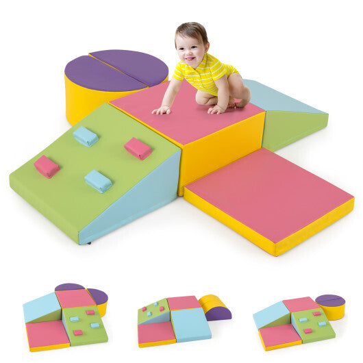 6-Piece Soft Play Set for Toddlers with Climbing Triangle and Ramp-Blue LuxuryLifeWay Online Store