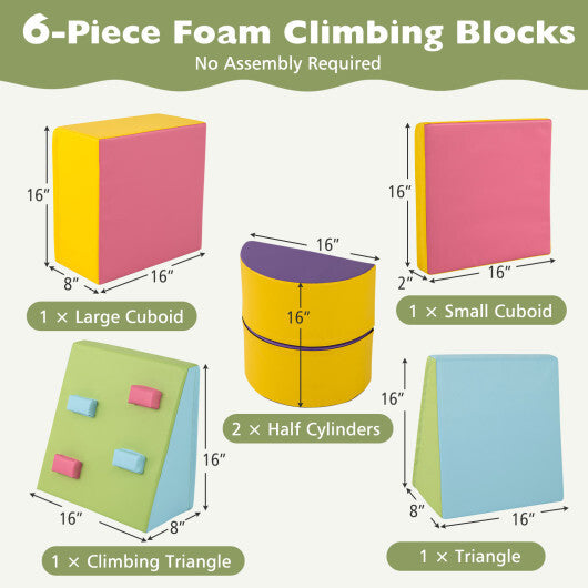 6-Piece Soft Play Set for Toddlers with Climbing Triangle and Ramp-Blue LuxuryLifeWay Online Store