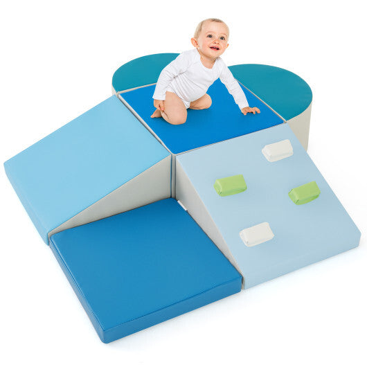 6-Piece Soft Play Set for Toddlers with Climbing Triangle and Ramp-Blue LuxuryLifeWay Online Store