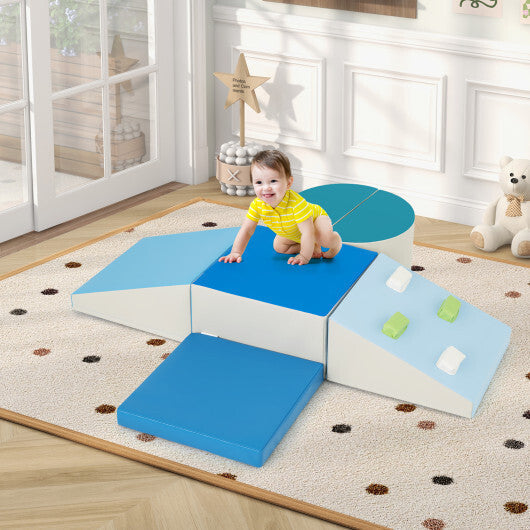 6-Piece Soft Play Set for Toddlers with Climbing Triangle and Ramp-Blue LuxuryLifeWay Online Store