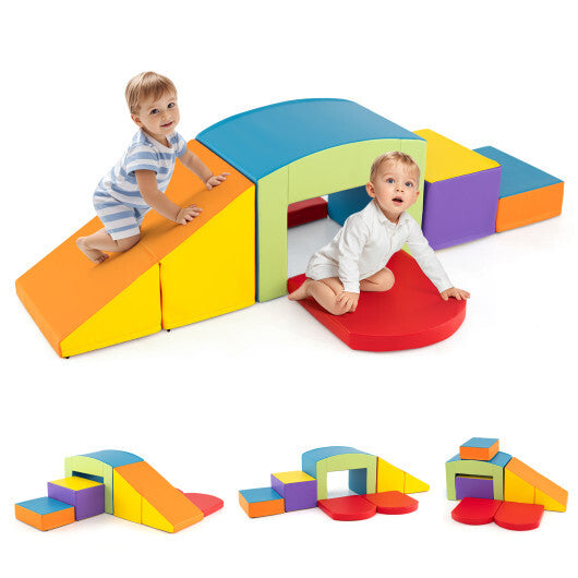 6 Pieces Foam Climbing Blocks Soft Play Climbing for Toddlers with Tunnel-Beige LuxuryLifeWay Online Store