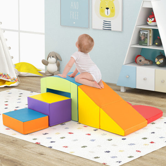 6 Pieces Foam Climbing Blocks Soft Play Climbing for Toddlers with Tunnel-Beige LuxuryLifeWay Online Store