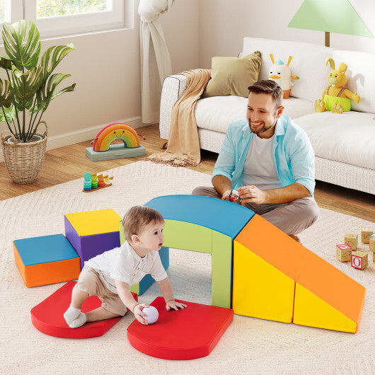 6 Pieces Foam Climbing Blocks Soft Play Climbing for Toddlers with Tunnel-Beige LuxuryLifeWay Online Store