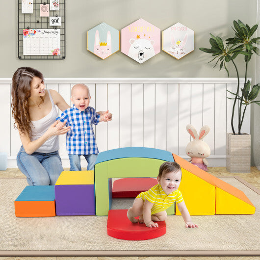 6 Pieces Foam Climbing Blocks Soft Play Climbing for Toddlers with Tunnel-Beige LuxuryLifeWay Online Store