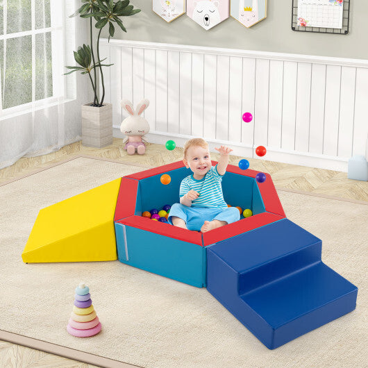3-Piece Baby Foam Climbing Blocks Climb and Crawl Set with 100 Ocean Balls-Blue LuxuryLifeWay Online Store