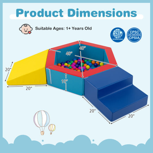 3-Piece Baby Foam Climbing Blocks Climb and Crawl Set with 100 Ocean Balls-Blue LuxuryLifeWay Online Store