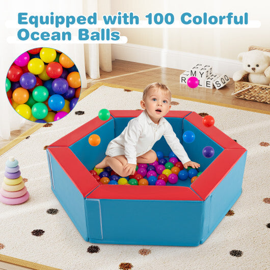 3-Piece Baby Foam Climbing Blocks Climb and Crawl Set with 100 Ocean Balls-Blue LuxuryLifeWay Online Store