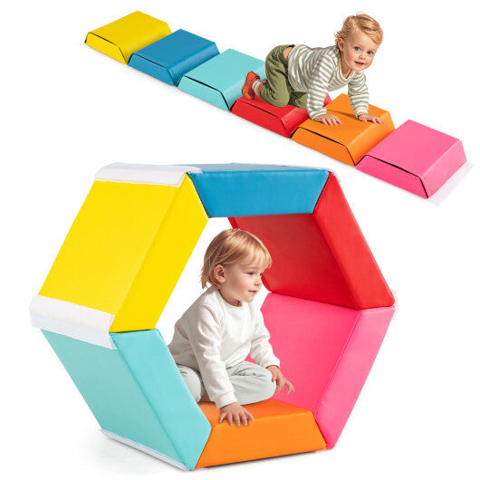 Hexagon Kids Ball Pit Foam Climbing Exercise Mat with Detachable PU Covers-Multicolor LuxuryLifeWay Online Store